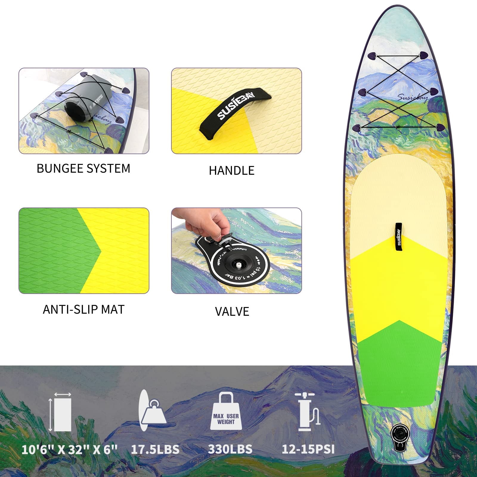 Rayocon Inflatable Paddle Board for Adults, 10'6 Stand Up Paddle Board, Wide Stable Touring SUP with Pump and Dry Bag