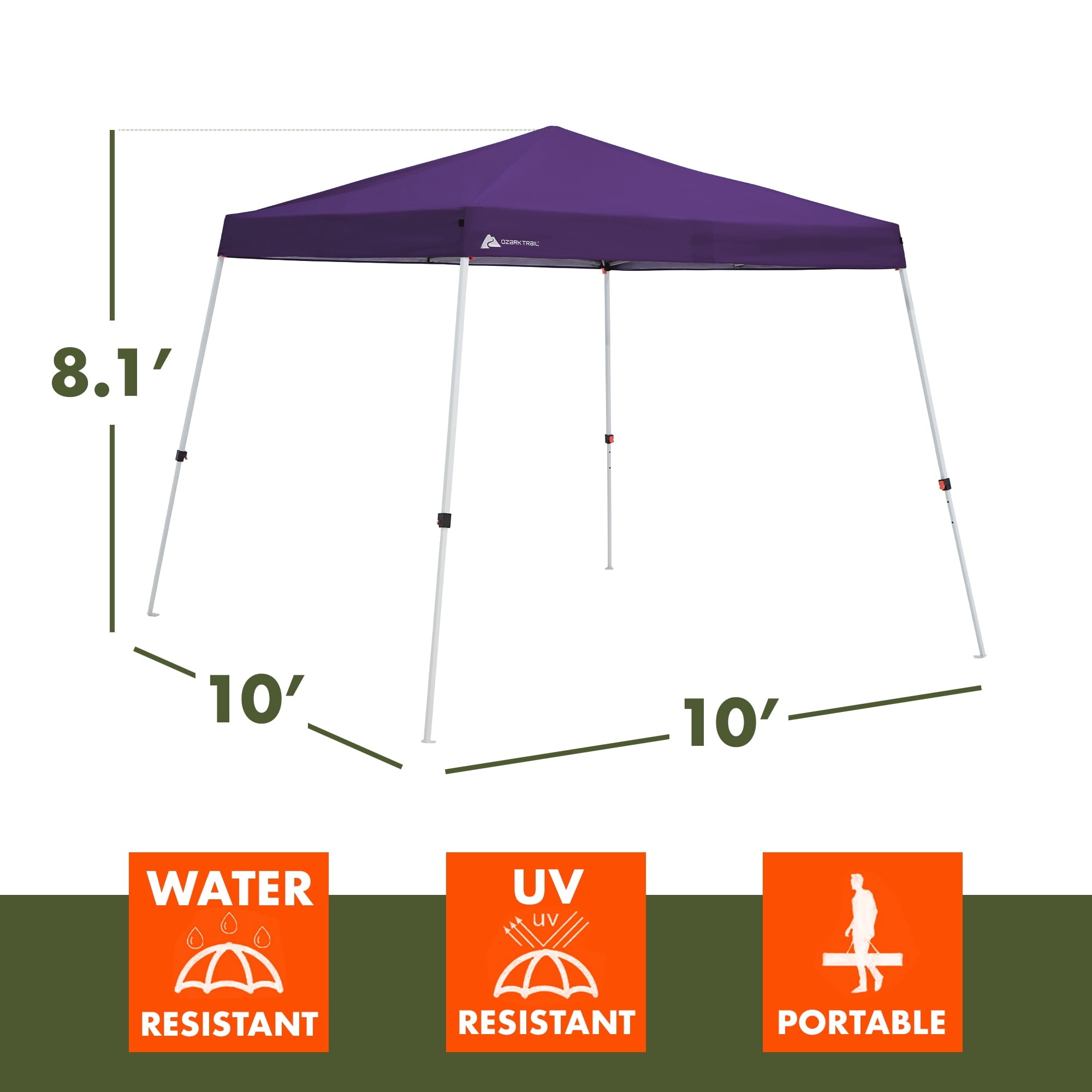 Ozark Trail 10' x 10' Instant Slant Leg Pop-up Outdoor Canopy, Blue