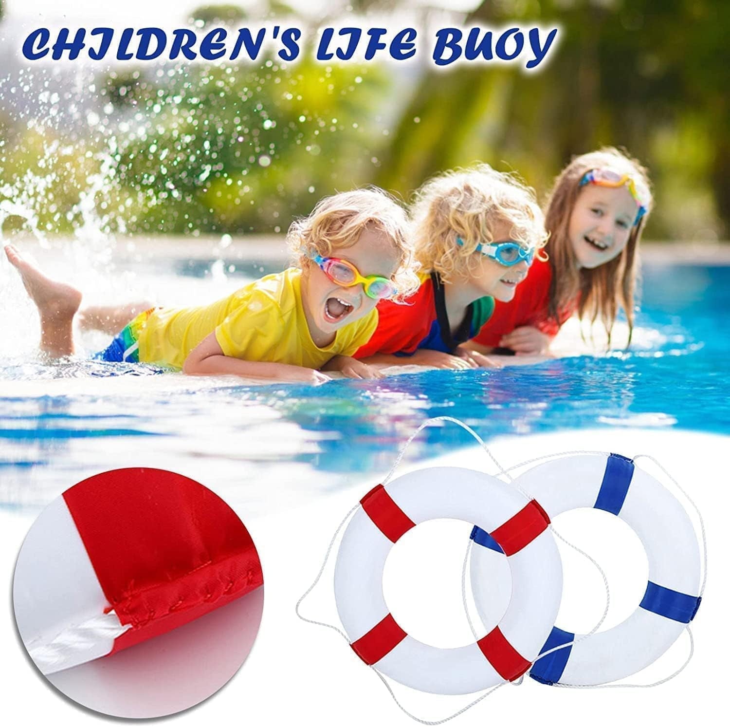Set 20Inch Life Preserver Ring and Water Floating Lifesaving Rope 98.4FT,Swim Foam Buoy,Swimming Pool Safety Throwing Ring with Perimeter Rope,Throwable Flotation Device