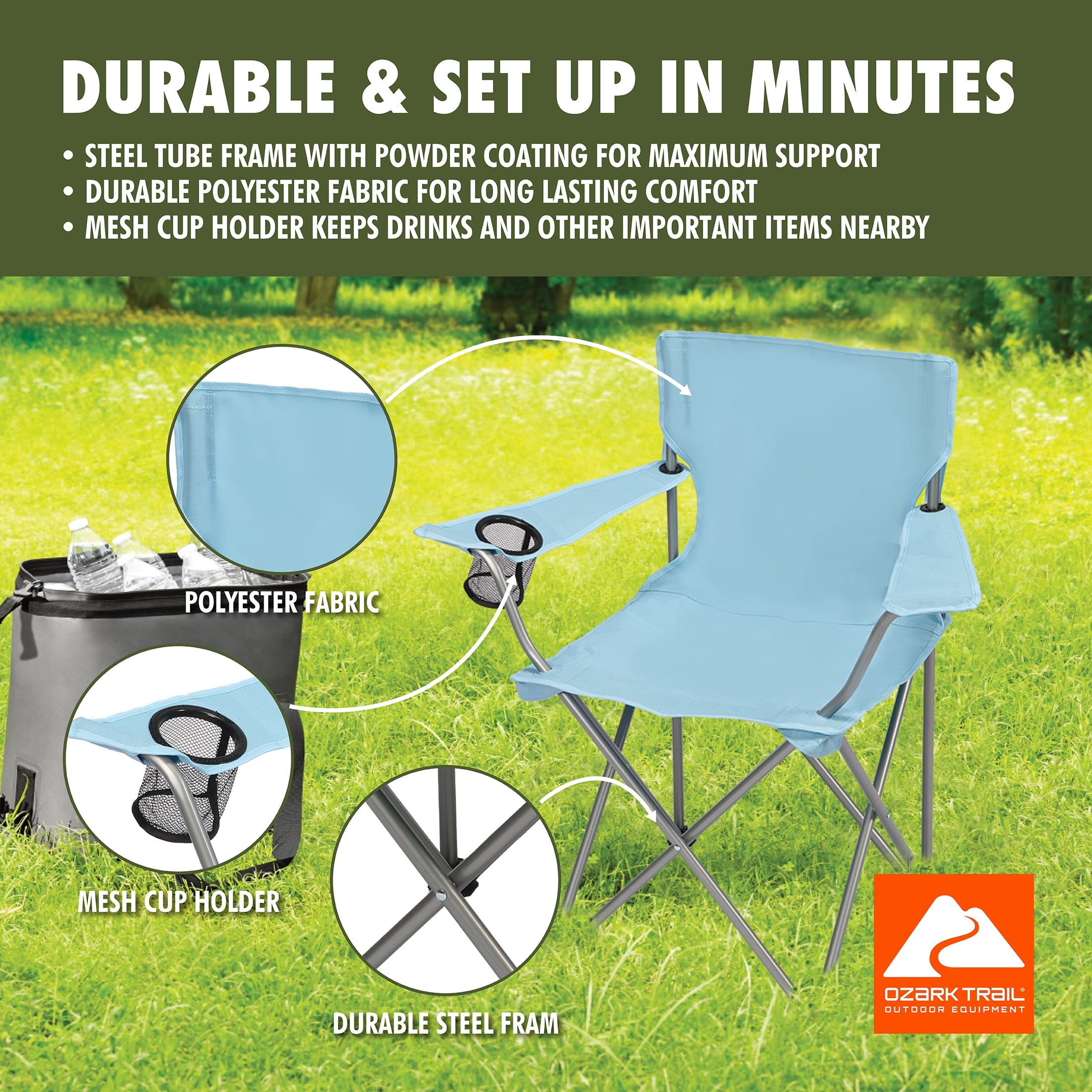 Ozark Trail Quad Folding Camp Chair with Cup Holder, Black