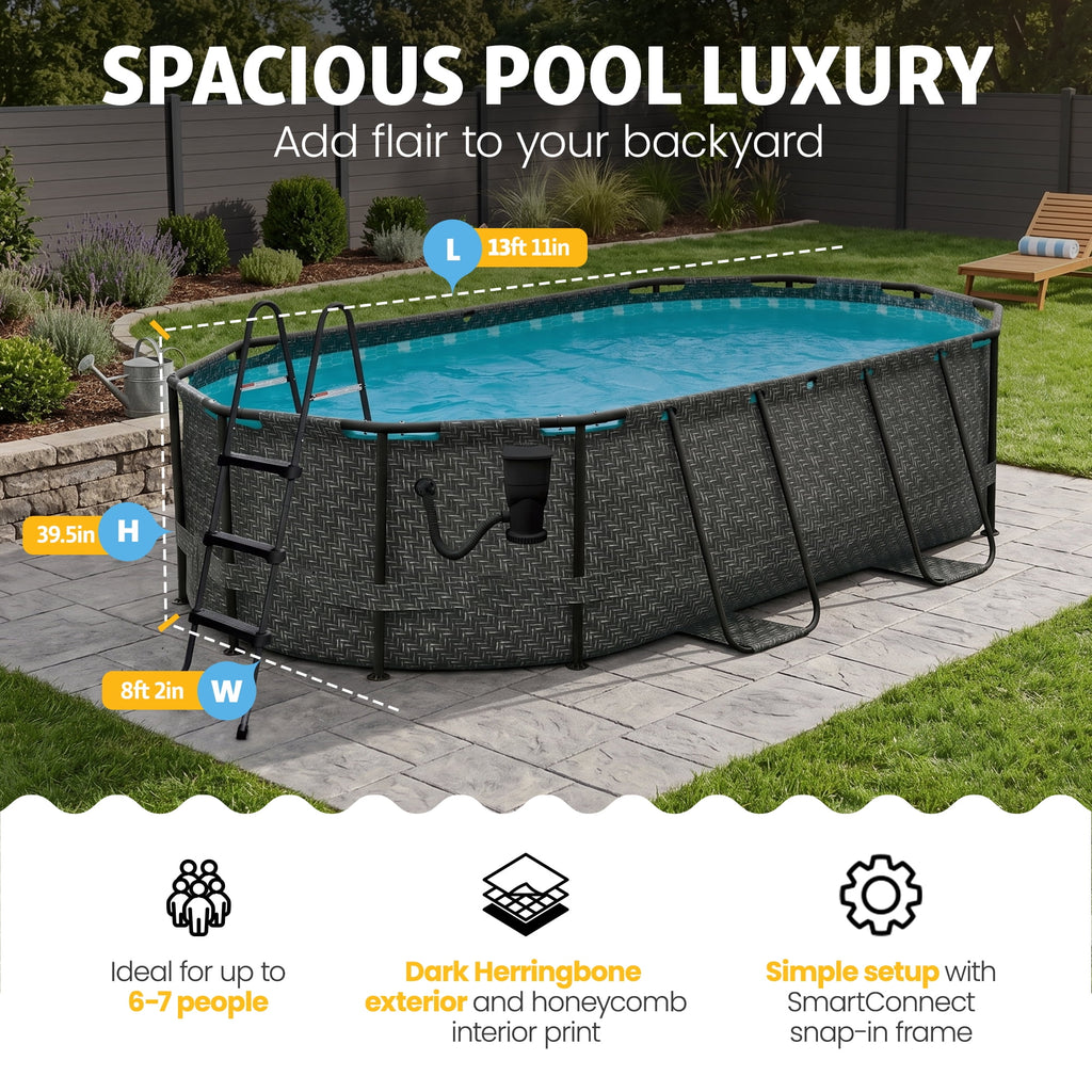 Funsicle 13'11 Oasis Designer Above Ground Pool with Pump, Oval Frame, Dark Herringbone