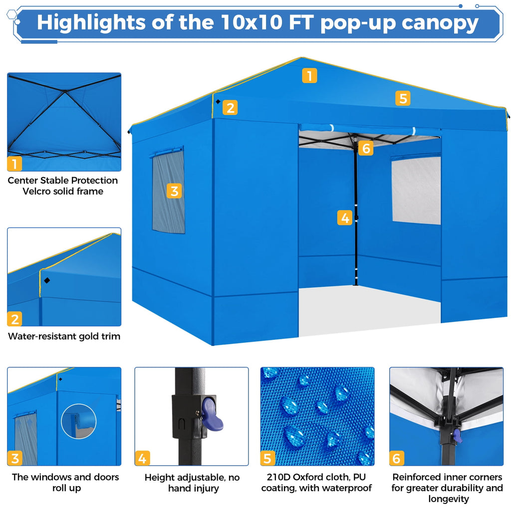 HOTEEL Pop up Canopy Tent 10x10 Commercial Instant Canopy with 4 Sidewalls & Carry Bag,Portable Tent for Parties Beach Camping Party Event Shelter Sun Shade,Dark Blue