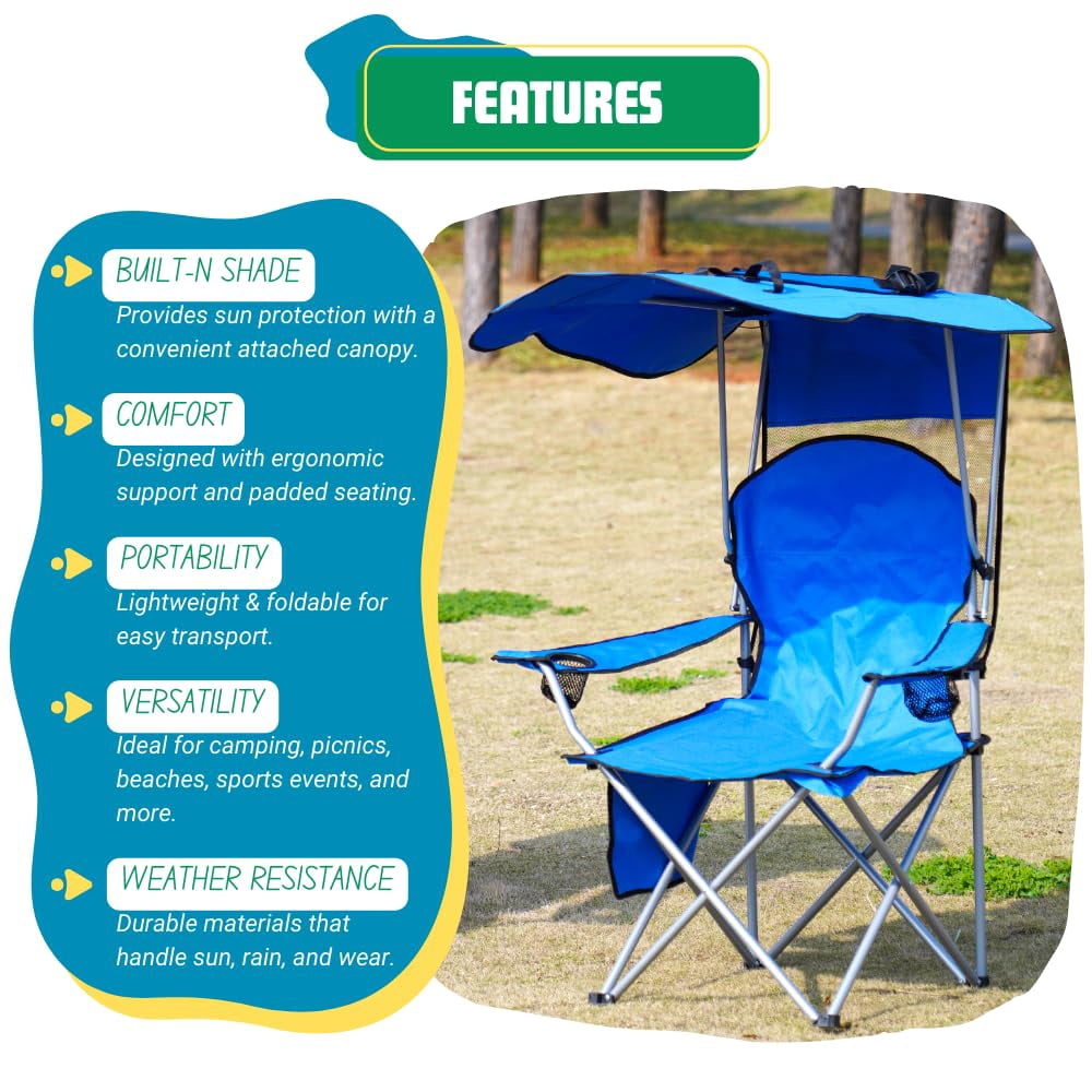 VTOY Camping Chair with Canopy Portable Canopy Camping Chairs with Shade for Outside Folding Beach Chairs with Shade for Adults(Olive Green)