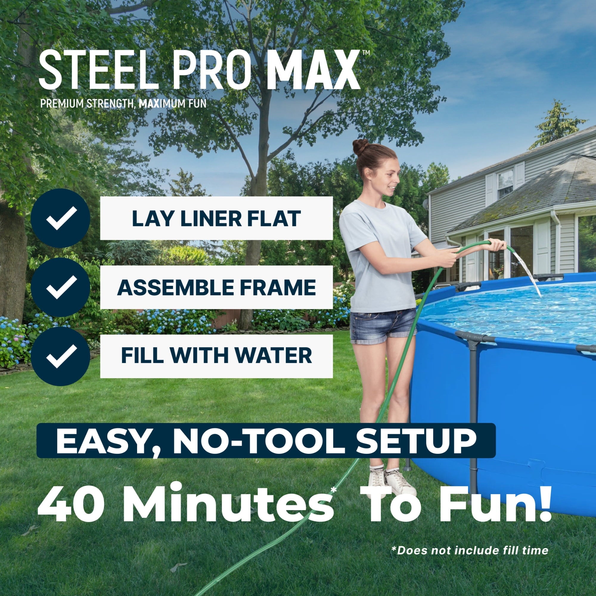 Bestway Steel Pro MAX 14’ x 42 Metal Frame Above Ground Pool, Blue, POOL ONLY