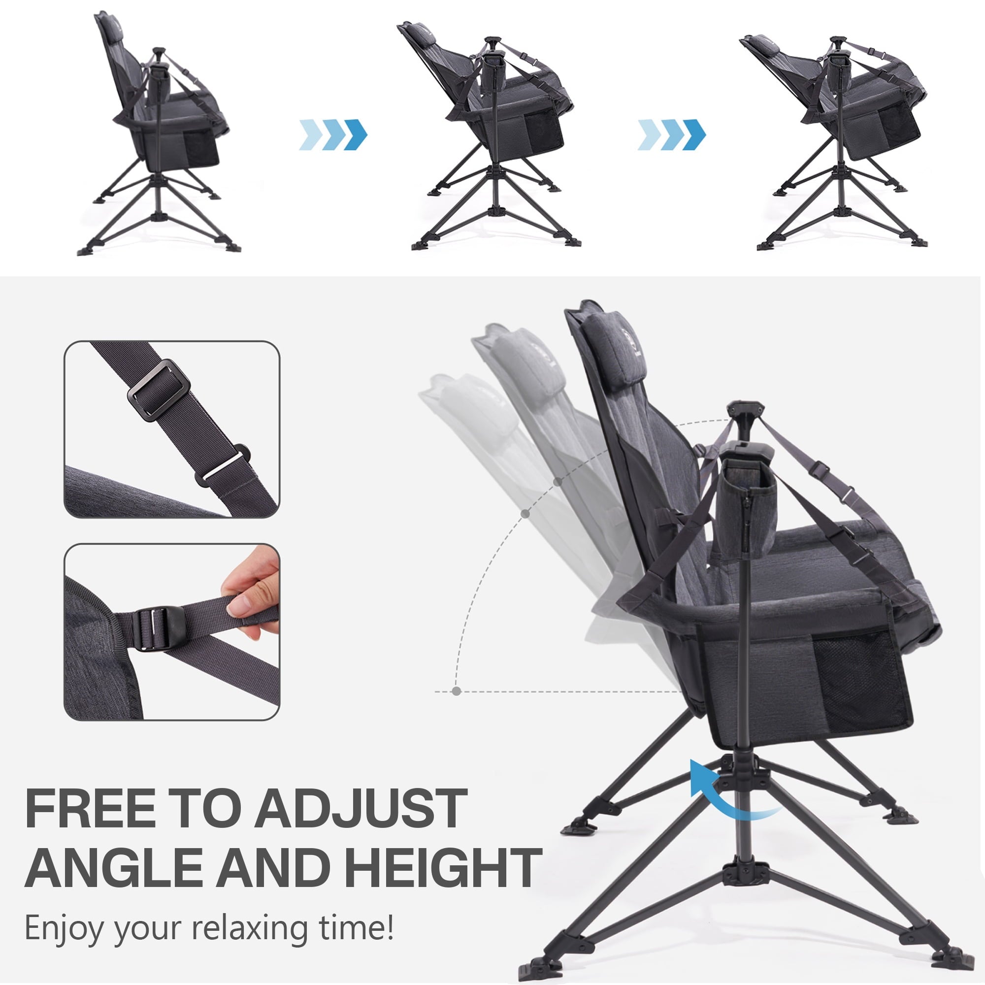Hammock Camping Folding Chair for Outdoor with Adjustable Back and Padded Seat, Grey