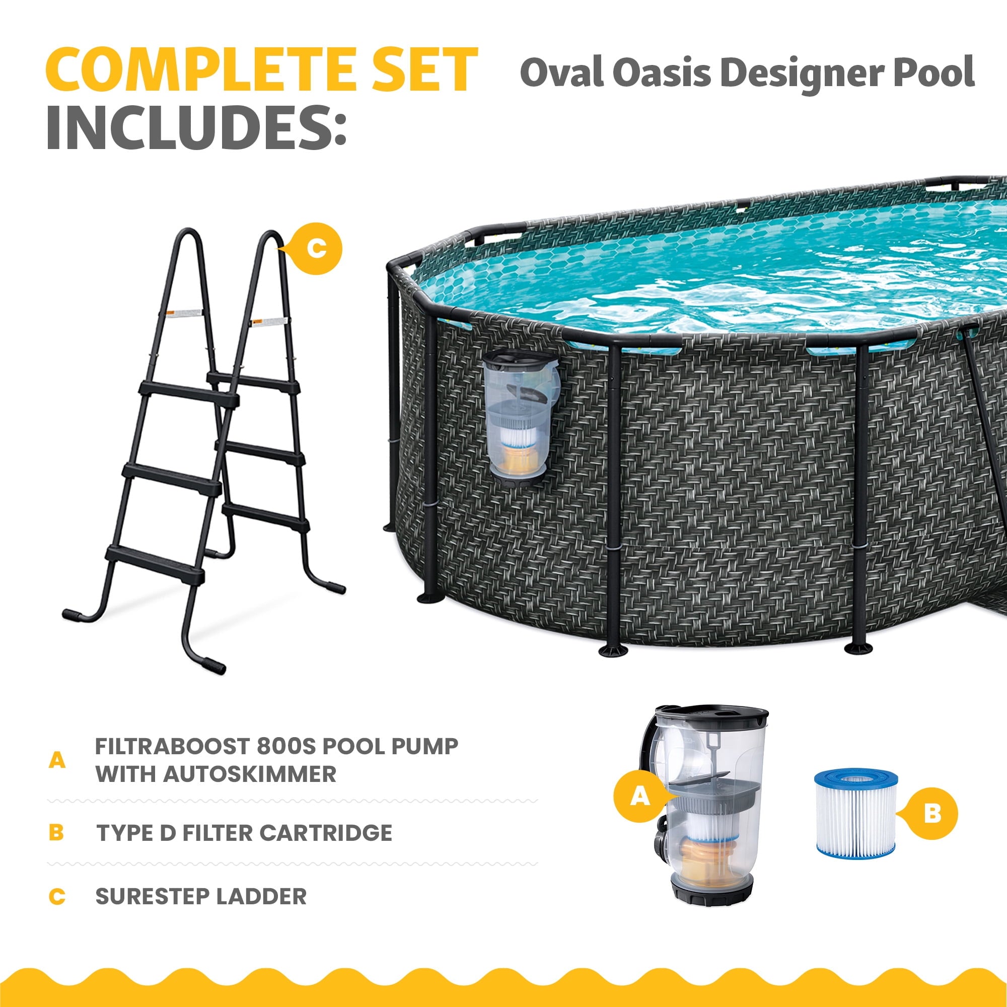 Funsicle 13'11 Oasis Designer Above Ground Pool with Pump, Oval Frame, Dark Herringbone