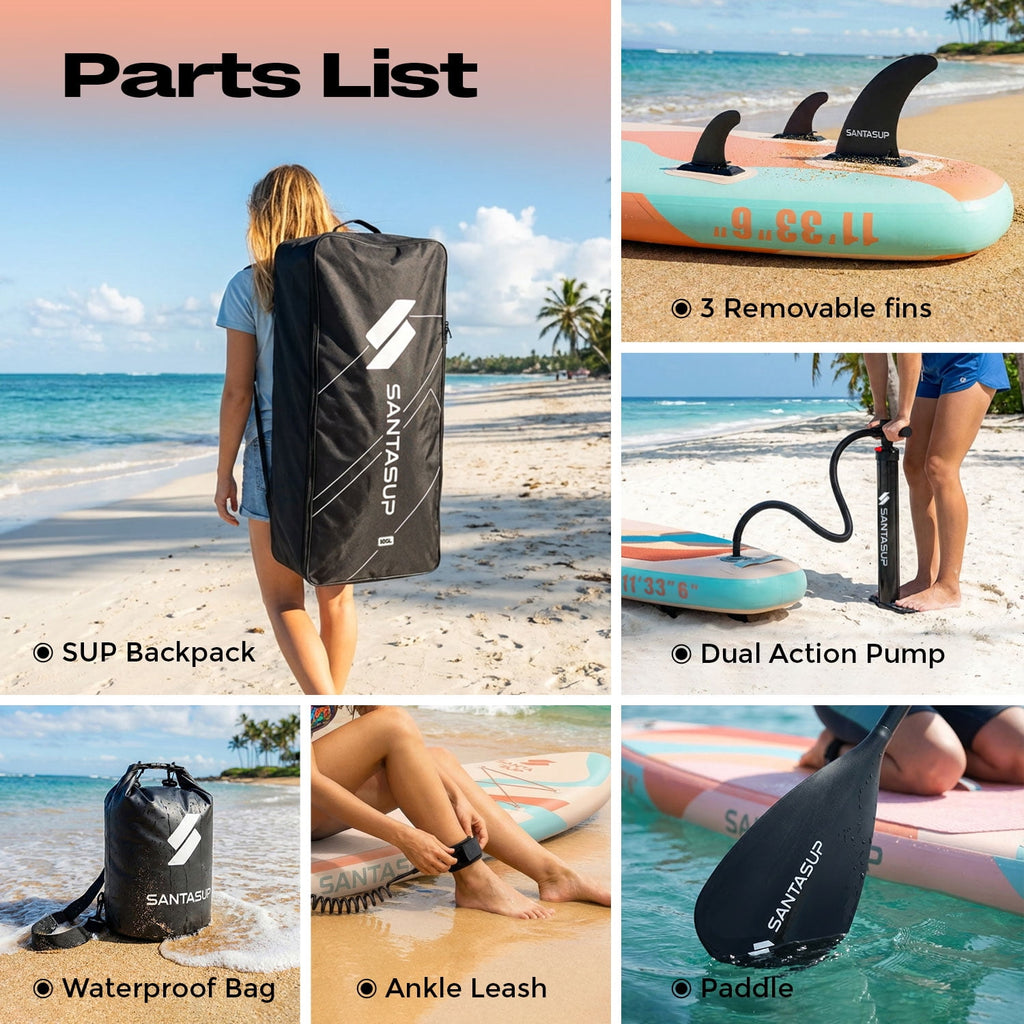 Santasup Blow Up Paddle Board Inflatable Paddle Board For Adults, 10ft Stand Up Paddleboard, Sup Board With Sup Accessories, Non-Slip Deck, Adjustable Paddle, Travel Backpack Wide Stance Pink