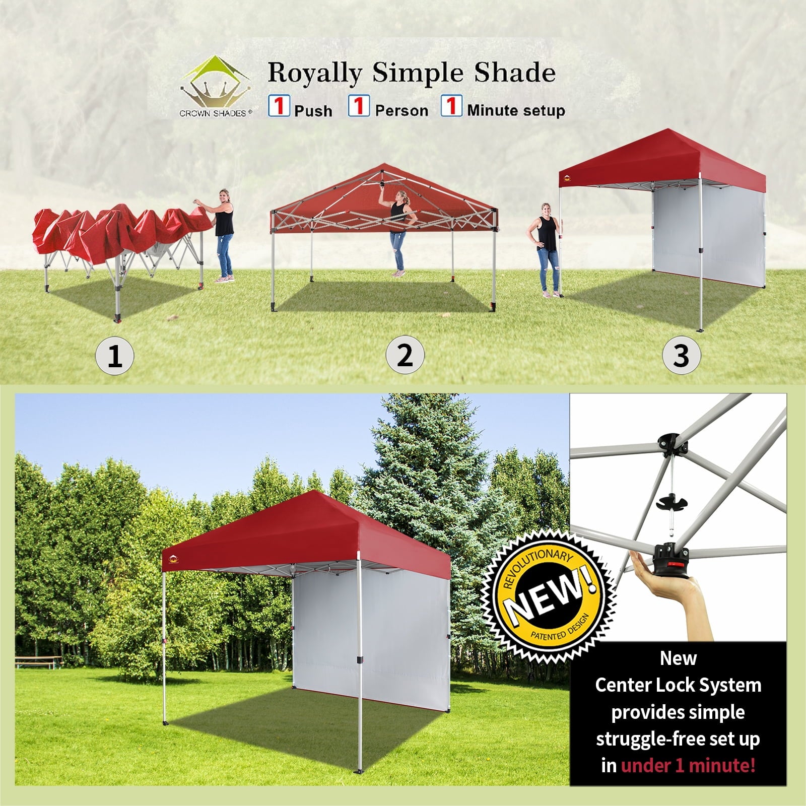 CROWN SHADES 10'x10' Instant Canopy Tent with 1 Sidewall with One Push Setup Sun Shelter for Events Parties Sky Blue