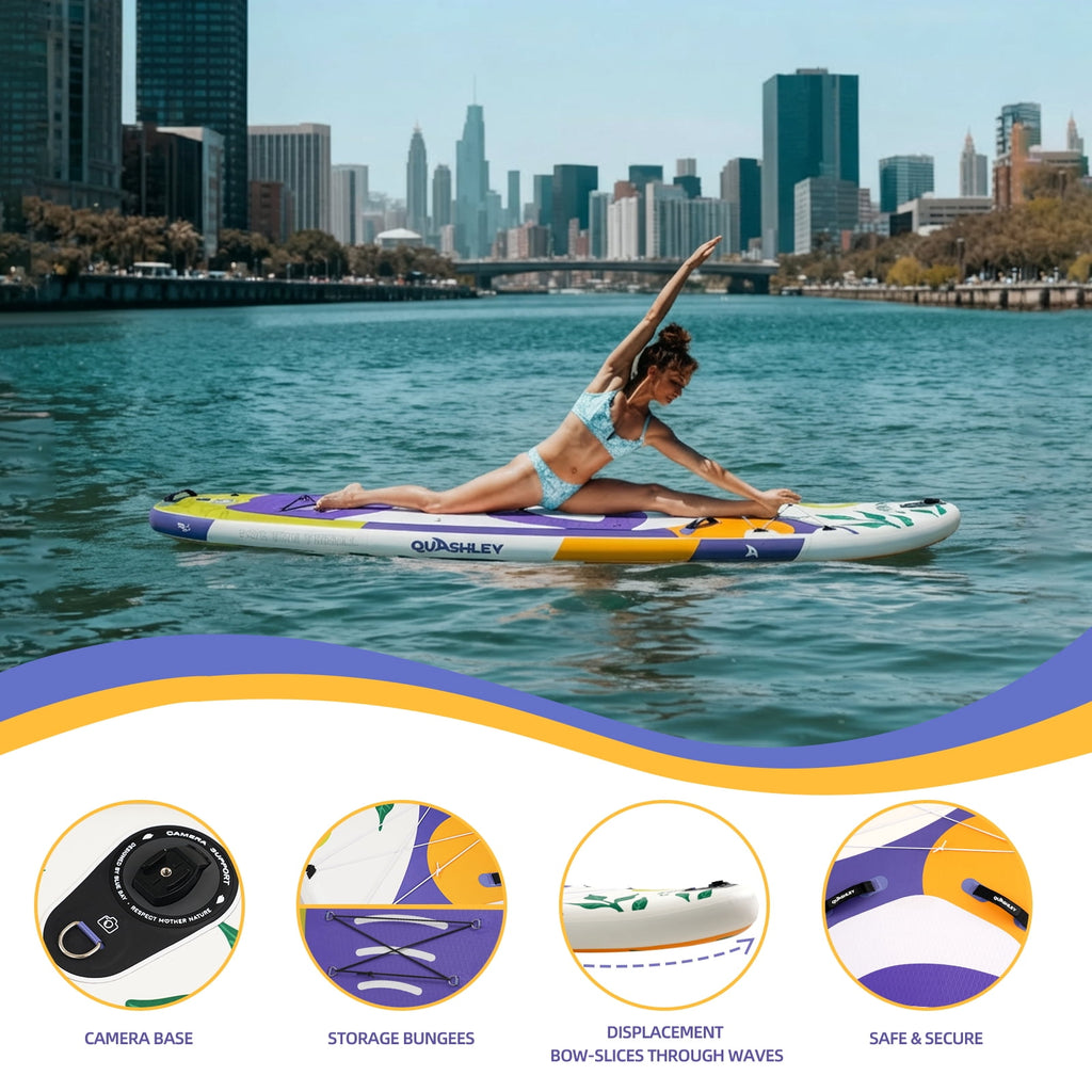 Quashley Inflatable Paddle Board 11' x 34 Wide All-Around SUP with Paddle, Pump, Backpack & Leash
