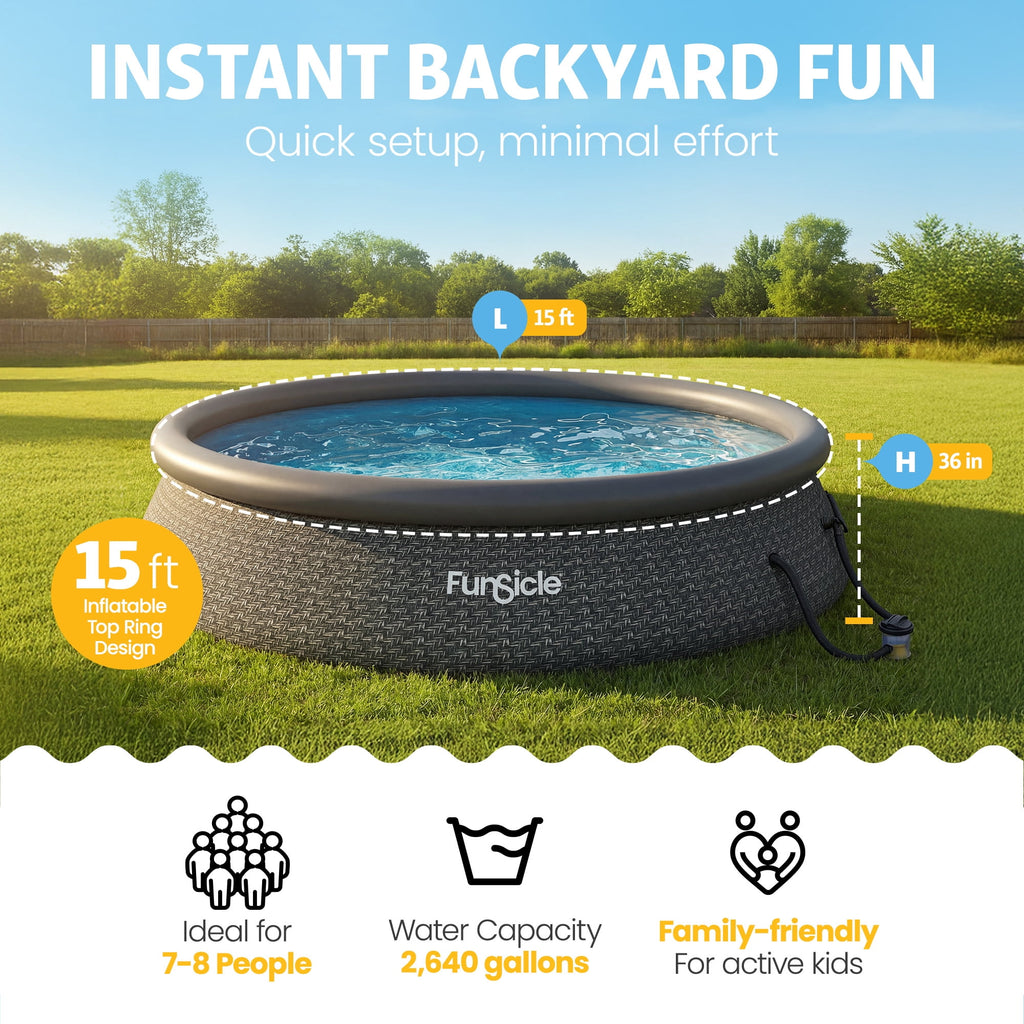 Funsicle Quickset 14’ x 36” Round Inflatable Top Ring Above Ground Swimming Pool Set