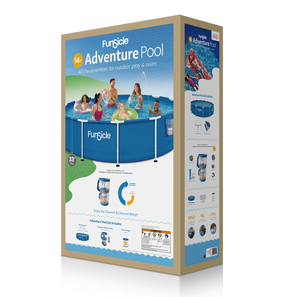 Funsicle 14ft Adventure Above Ground Metal Frame Swimming Pool, Includes FiltraBoost™ 800S Pump with AutoSkimmer, Round, Age 6 & up
