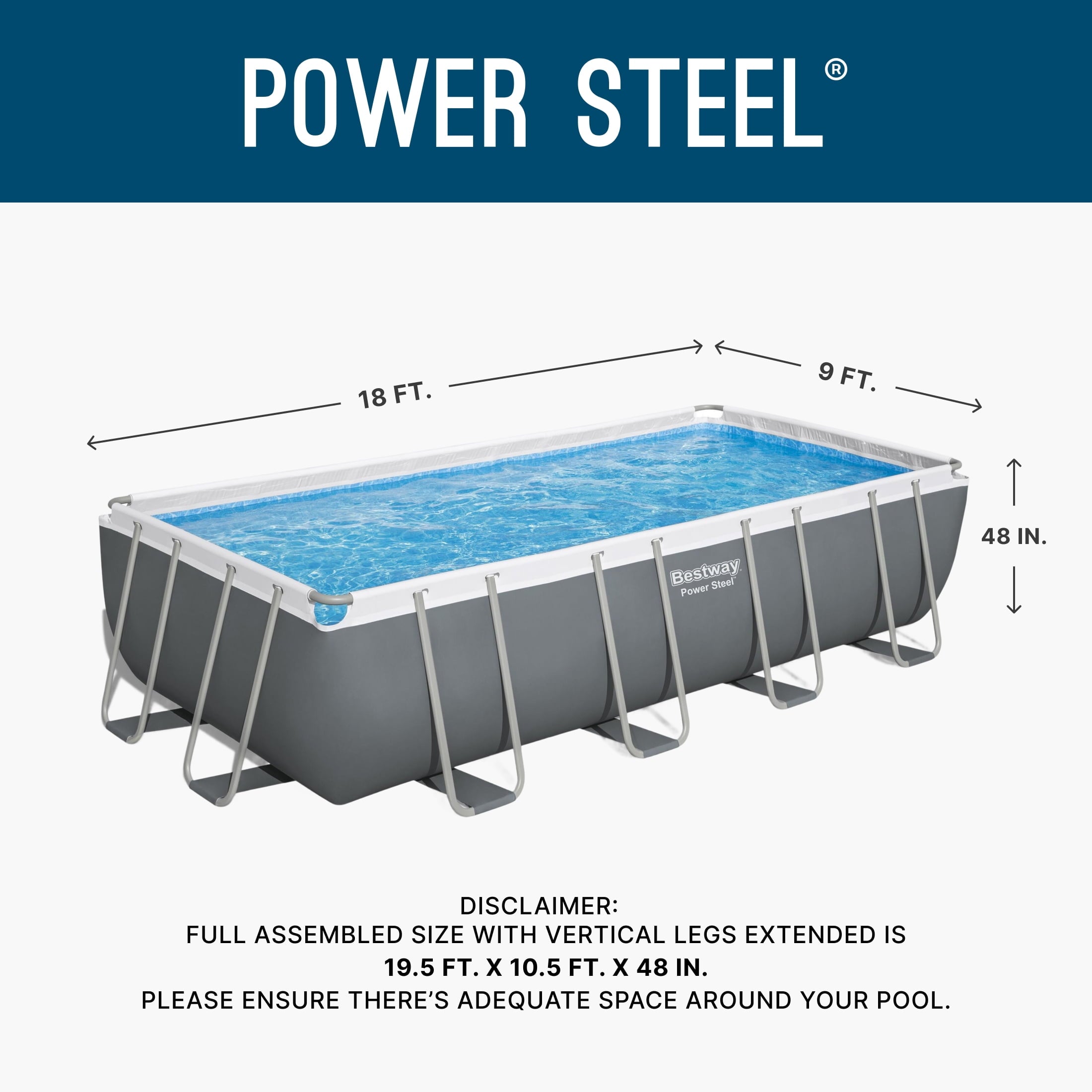 Bestway Power Steel 24’ x 12' x 52” Metal Frame Above Ground Pool, Gray