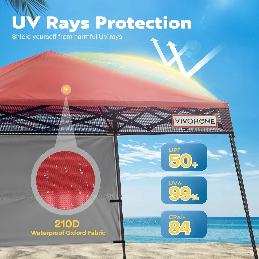 SPECSTAR 8'x8' Slant Leg Canopy Tent with Central Lock Design, Perfect for Camping, Party, Yard, and Beach Events, Beige (6x6ft Canopy Cover)