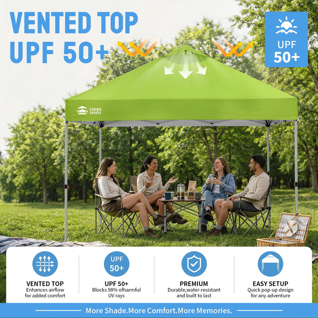 CROWN SHADES 10'x10' Instant Canopy Tent with 1 Sidewall with One Push Setup Sun Shelter for Events Parties Sky Blue