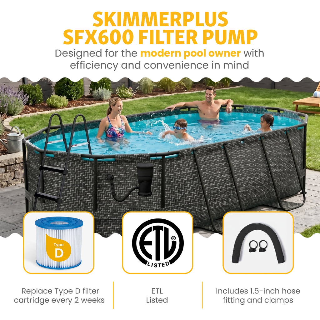 Funsicle 13'11 Oasis Designer Above Ground Pool with Pump, Oval Frame, Dark Herringbone