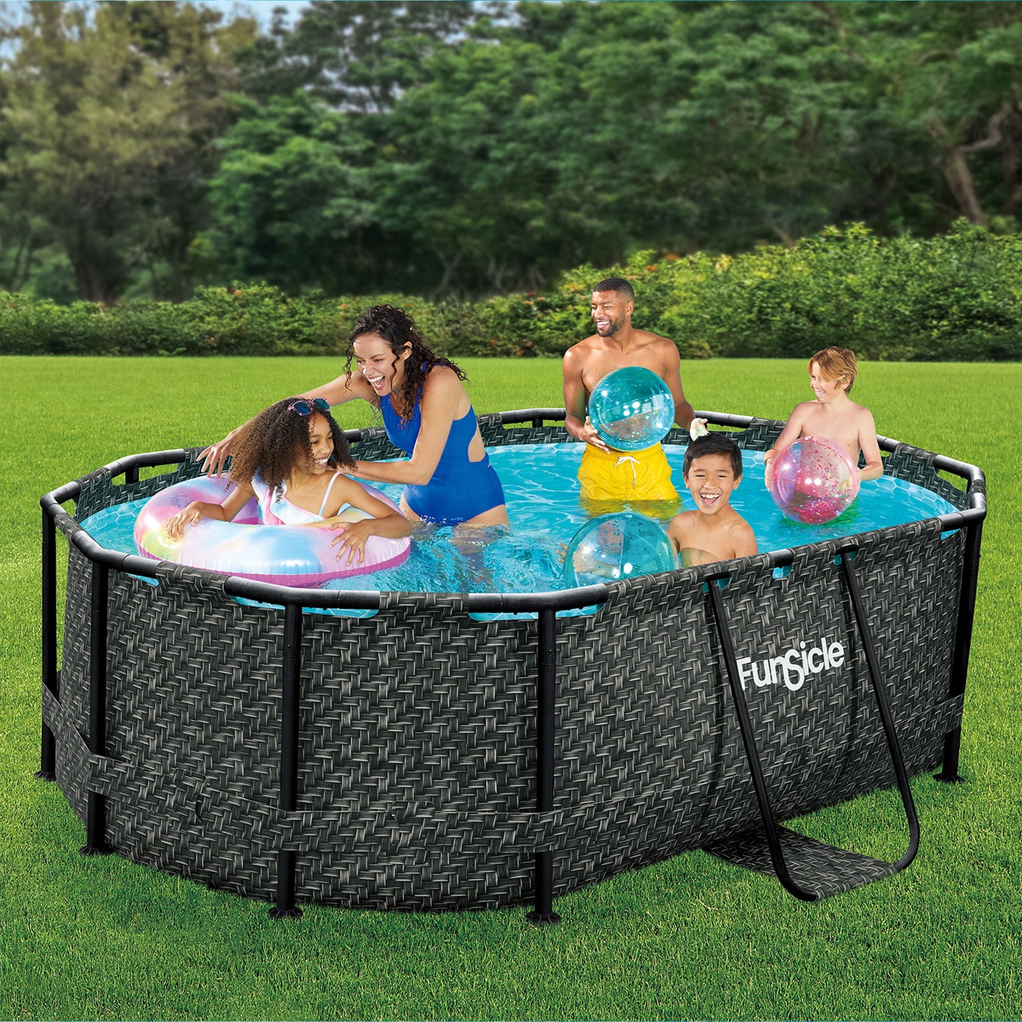 Funsicle 13'11 Oasis Designer Above Ground Pool with Pump, Oval Frame, Dark Herringbone