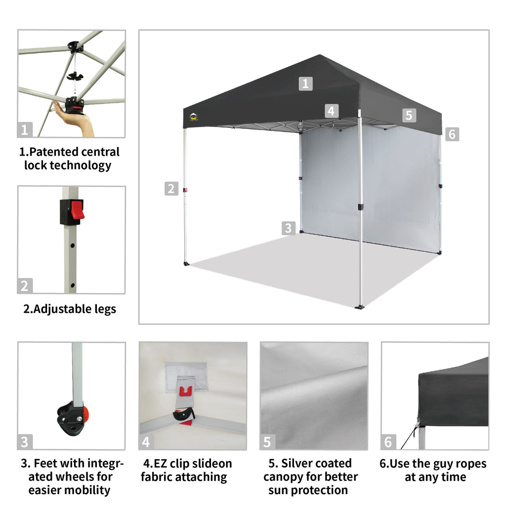 CROWN SHADES 10'x10' Instant Canopy Tent with 1 Sidewall with One Push Setup Sun Shelter for Events Parties Sky Blue