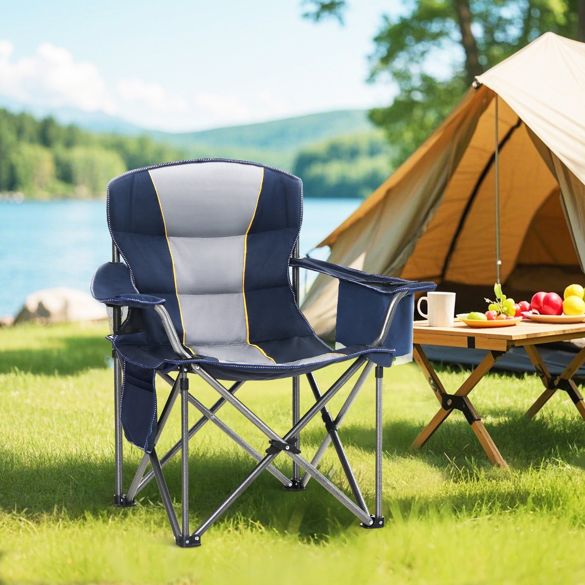 Sophia & William 2 Pack Oversized Camping Chair Heavy-Duty Steel Frame Supports 450Lbs, Foldable Outdoor Lawn Chair with Cup Holder for Backyard & Camping, Black