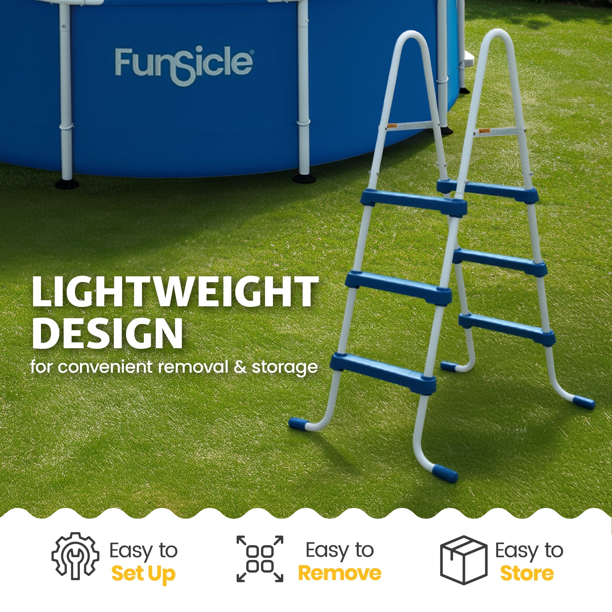 Funsicle 36 Inch SureStep 3 Stair Outdoor Above-Ground Swimming Pool Ladder, Blue & White