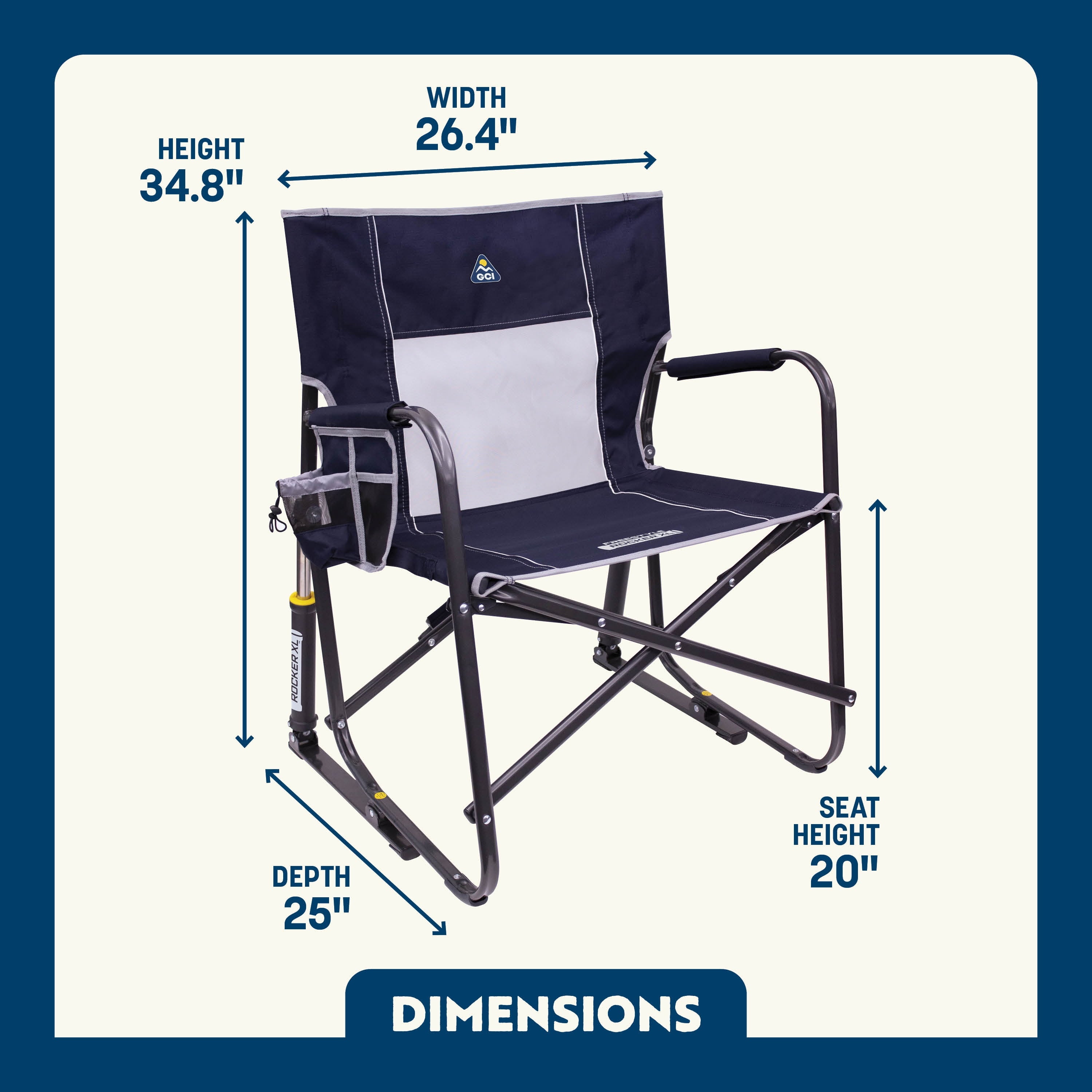 GCI Outdoor Freestyle Rocker XL Oversized Foldable Rocking Camp Chair, Pewter