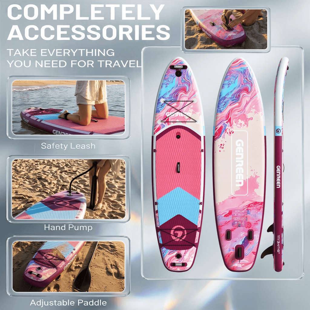 Genreen 11’ Inflatable Stand Up Paddle Board with SUP Accessories, Fishing Paddle Board for Youth & Adults of All Skill Levels