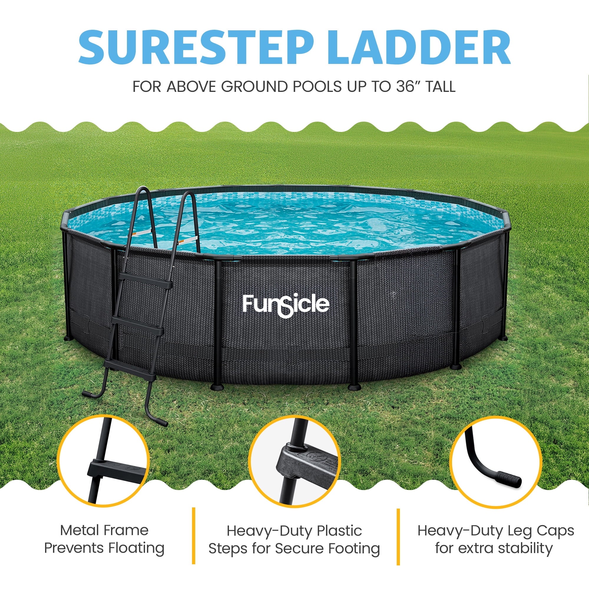 Funsicle 36 Inch SureStep 3 Stair Outdoor Above-Ground Swimming Pool Ladder, Blue & White