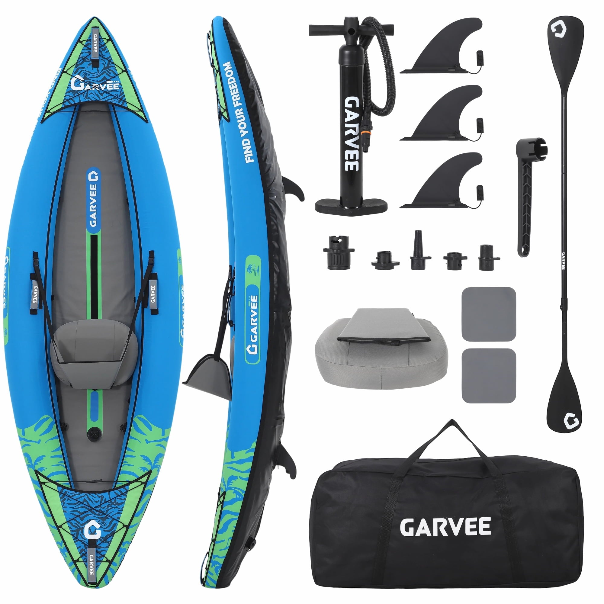 Garvee Inflatable Kayak Set for 1 Person, 118 x 36 x 16, Blue