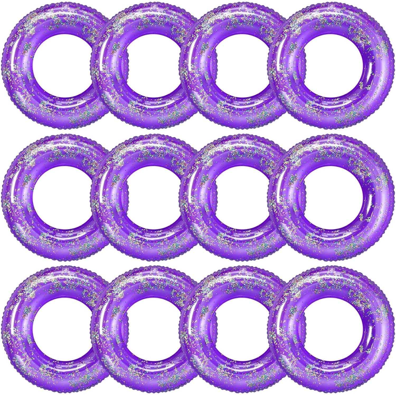 12 Pcs Summer Swim Rings with Glitter Fun Inflatable Pool Float Round Shaped Swimming Pool Tubes for Beach Party Supplies(Blue,23.6 l X 23.6 w)