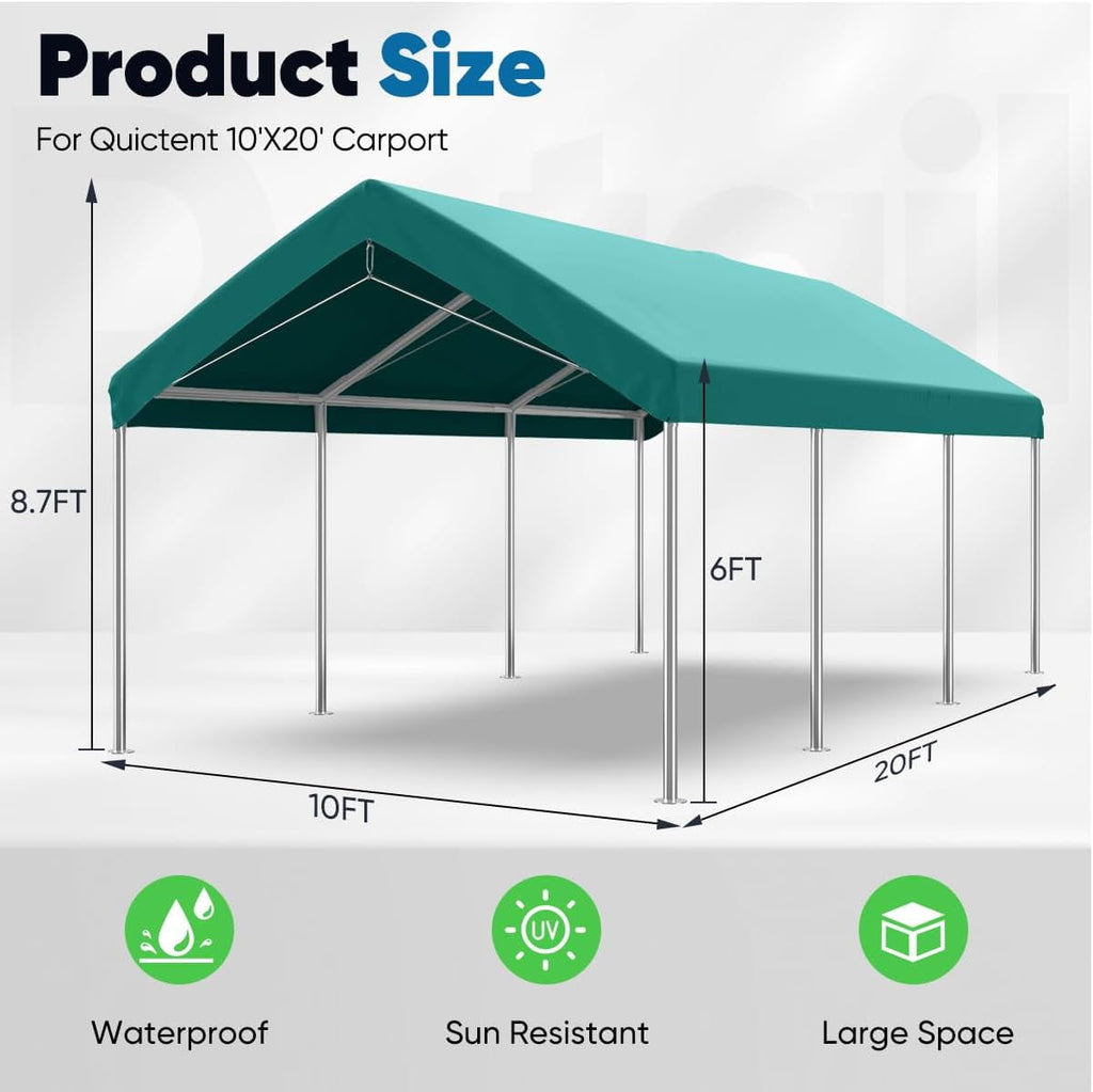 Quictent 10x20 ft Heavy Duty Carport Canopy Galvanized Car Tent Outdoor Garage Boat Shelter with Reinforced Structure, No Sidewall - White