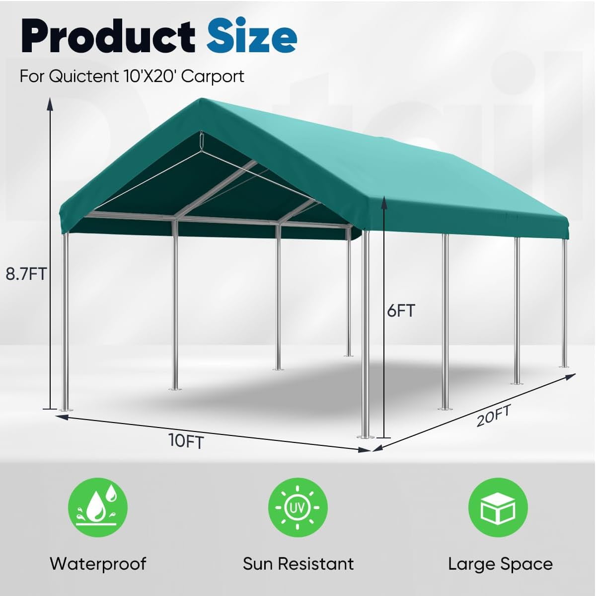 Quictent 10x20 ft Heavy Duty Carport Canopy Galvanized Car Tent Outdoor Garage Boat Shelter with Reinforced Structure, No Sidewall - White