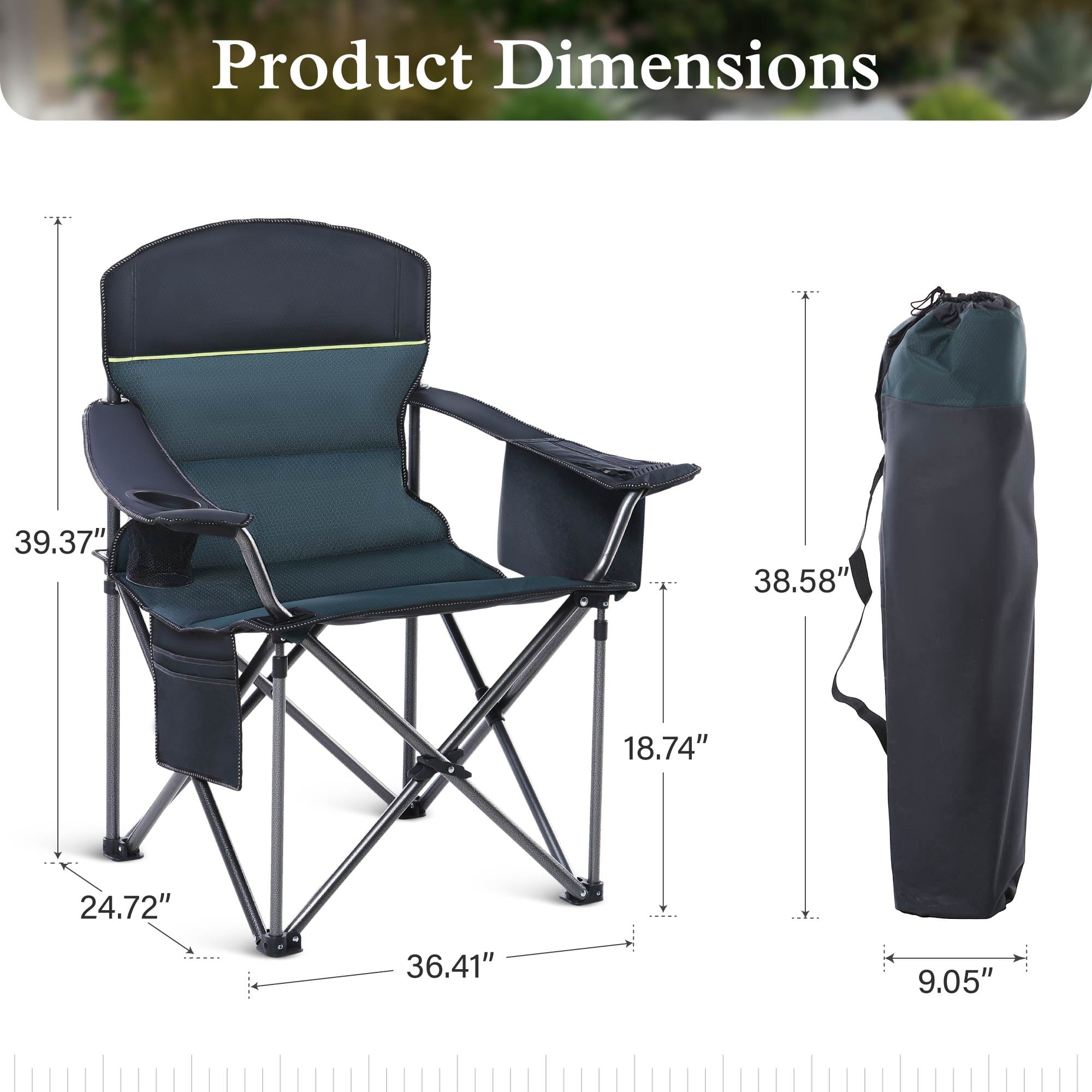 Sophia & William 2 Pack Oversized Camping Chair Heavy-Duty Steel Frame Supports 450Lbs, Foldable Outdoor Lawn Chair with Cup Holder for Backyard & Camping, Black