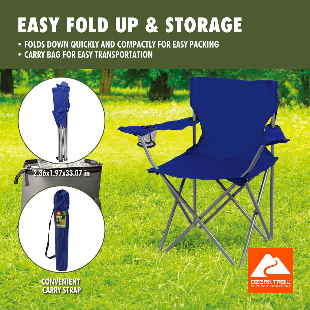 Ozark Trail Quad Folding Camp Chair with Cup Holder, Black