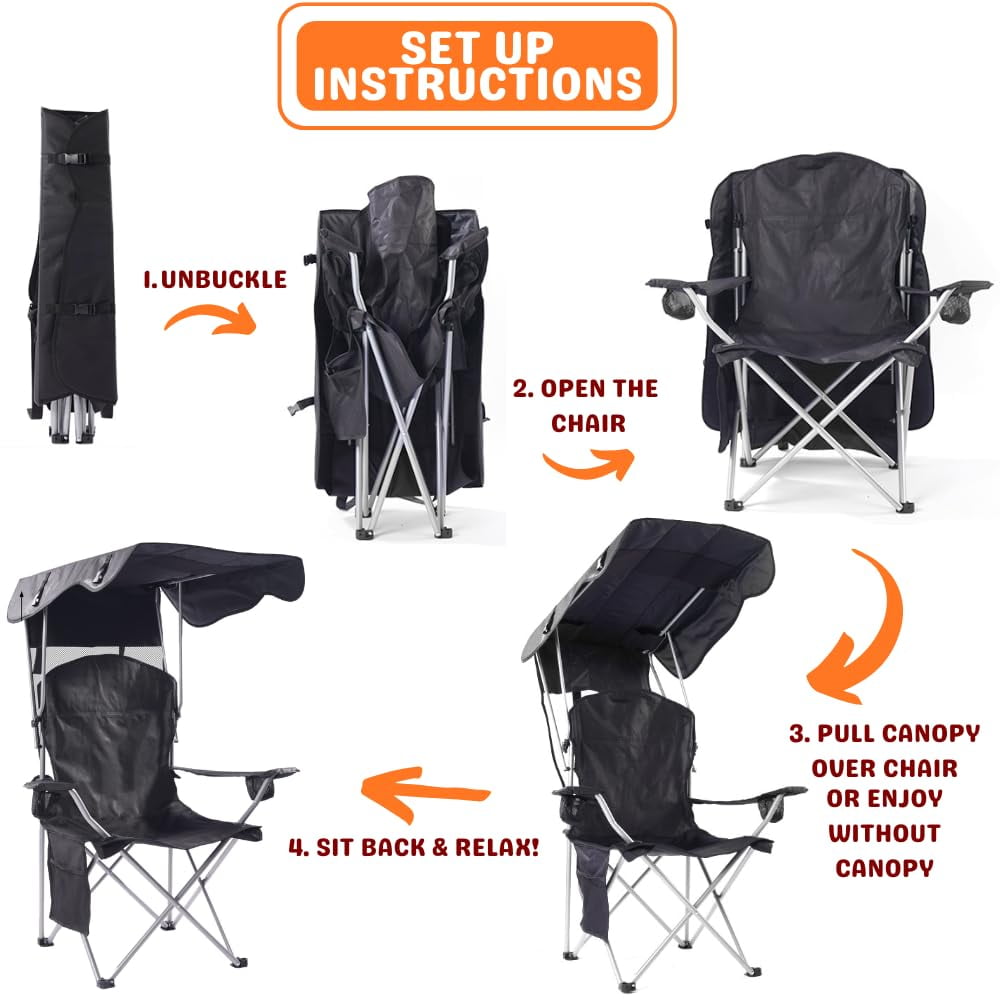 VTOY Camping Chair with Canopy Portable Canopy Camping Chairs with Shade for Outside Folding Beach Chairs with Shade for Adults(Olive Green)