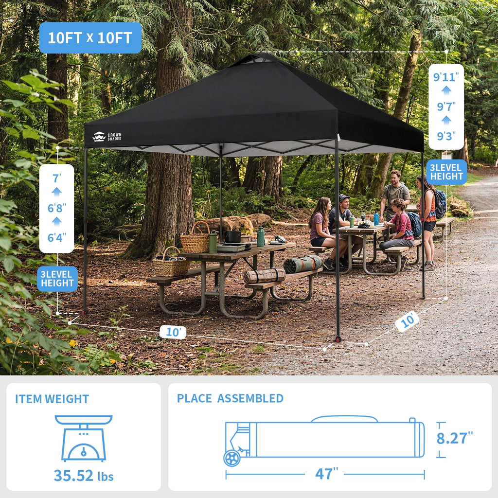 CROWN SHADES 10x10 Pop Up Canopy Patented Center Lock One Push Instant Outdoor Canopy Tent Grey