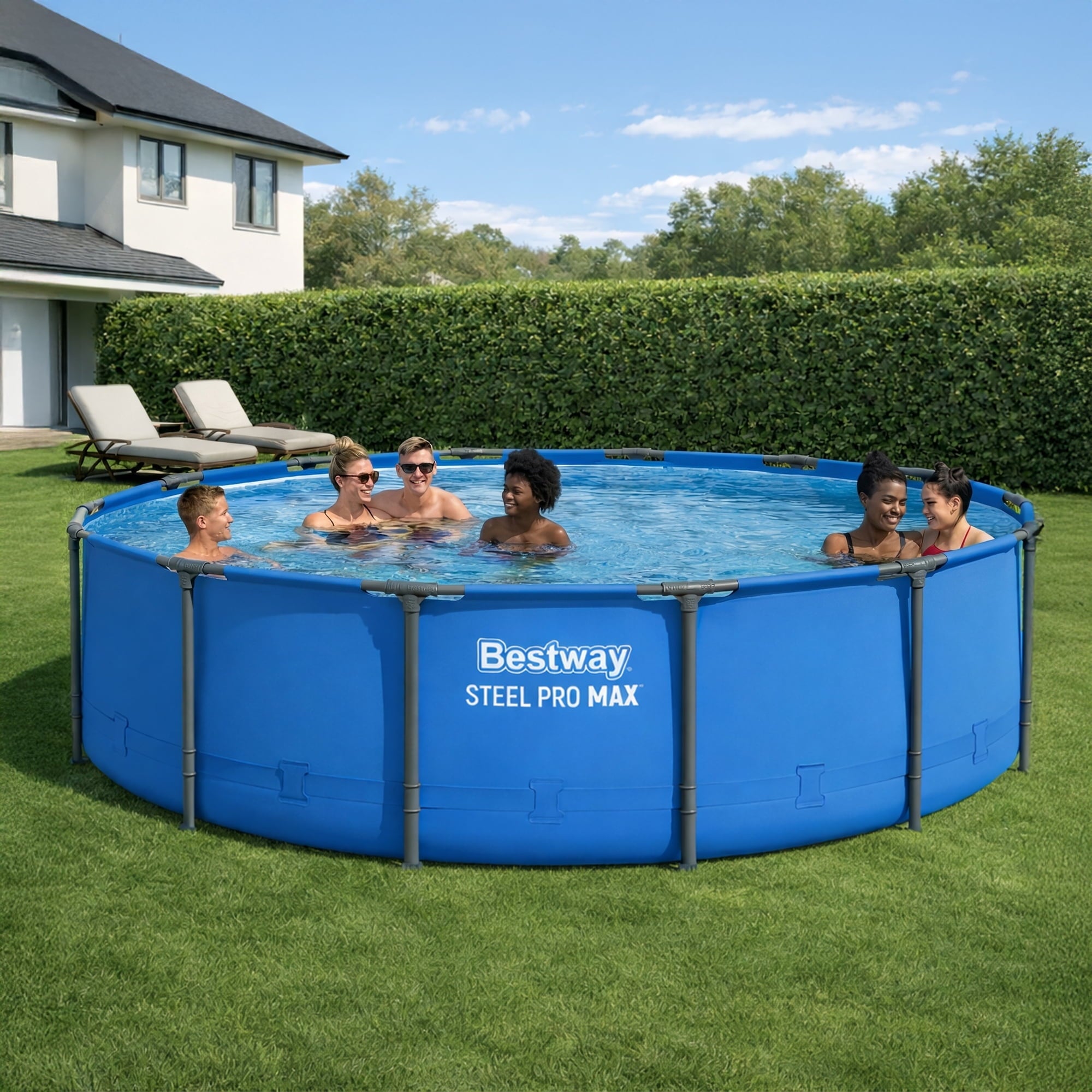 Bestway Steel Pro MAX 14’ x 42 Metal Frame Above Ground Pool, Blue, POOL ONLY