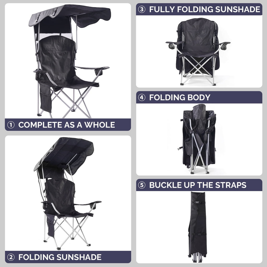 VTOY Camping Chair with Canopy Portable Canopy Camping Chairs with Shade for Outside Folding Beach Chairs with Shade for Adults(Olive Green)