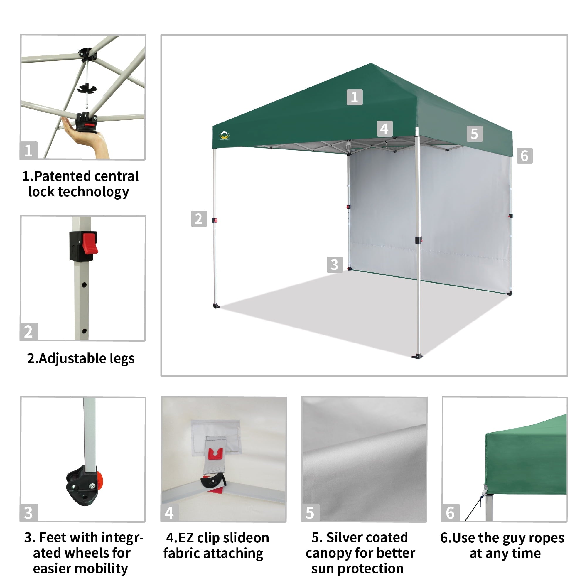 CROWN SHADES 10'x10' Instant Canopy Tent with 1 Sidewall with One Push Setup Sun Shelter for Events Parties Sky Blue