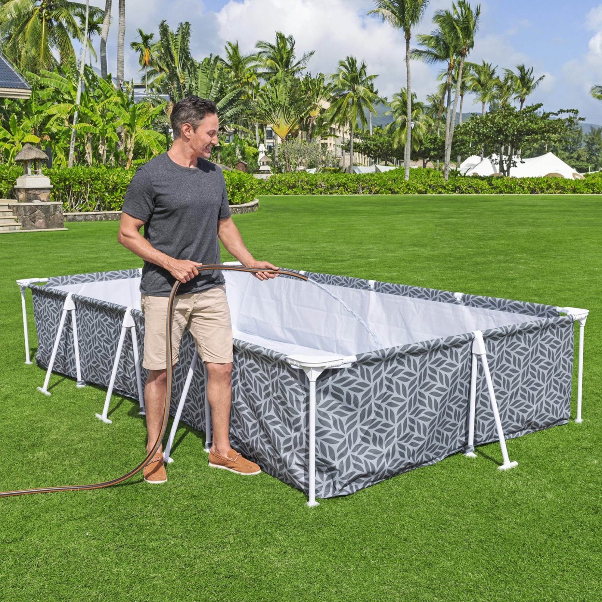 Bestway Steel Pro Rectangle Above Ground Pool Set, 12' x 6'7 x 26