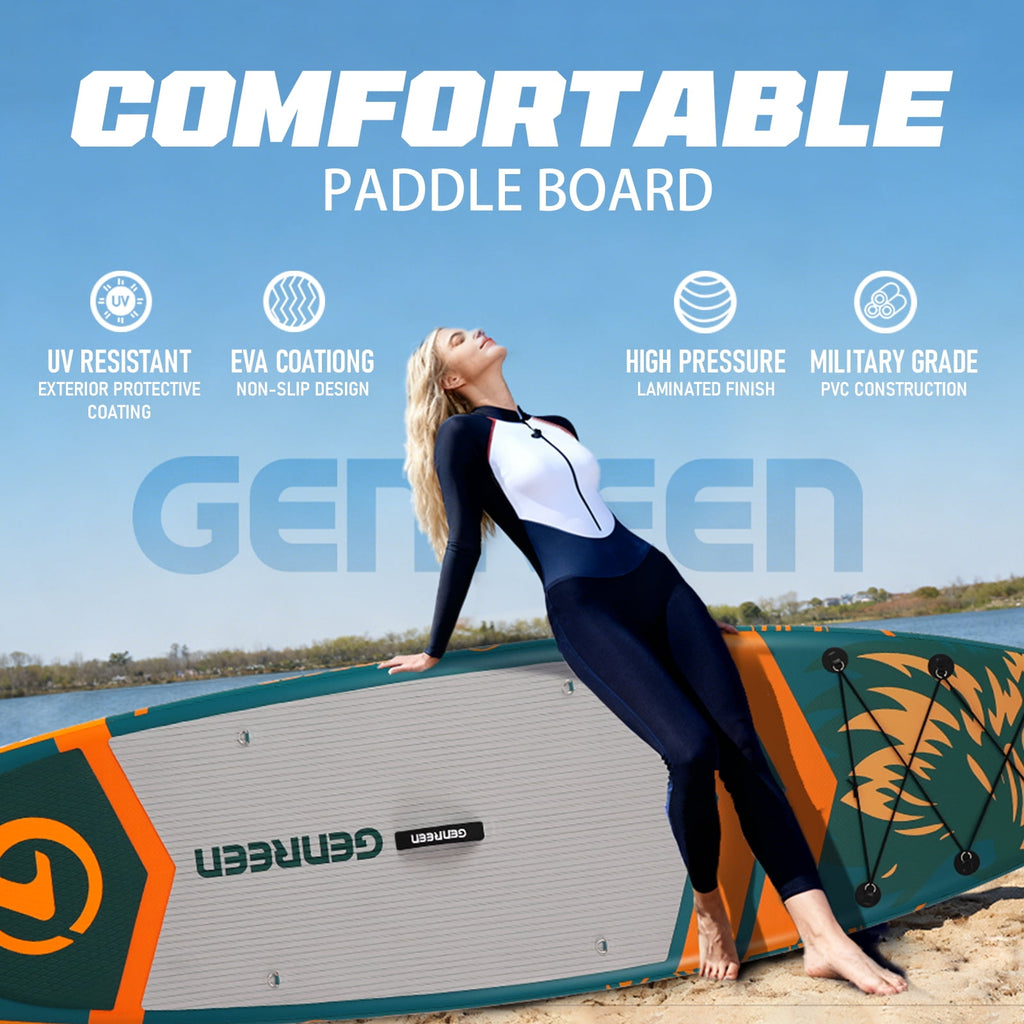 Genreen 11ft Inflatable Stand up Paddle Board (SUP), All-Around Fishing Paddle Board Full Kit for Youth & Adults