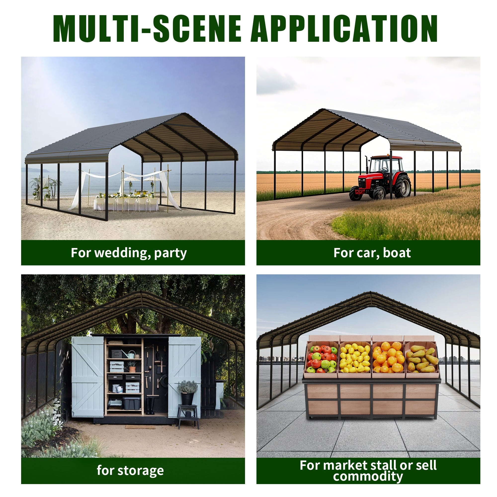 Heavy-Duty 10x20 ft Carport Garage, All-Weather Protection for RV, Boat, Car & Truck, Portable Shelter with Wind & Rust Resistance