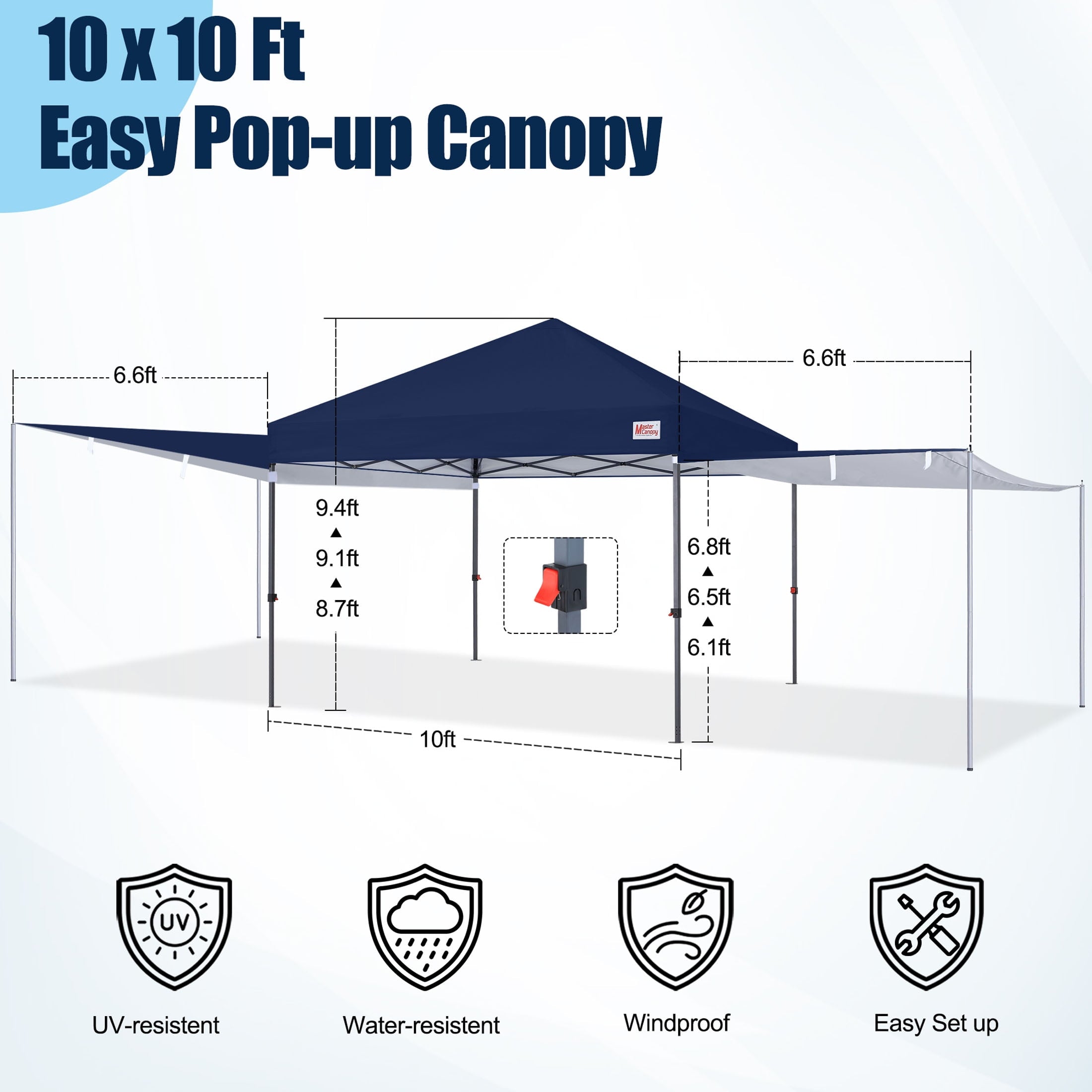 MASTERCANOPY 10 x 10ft Pop-up Canopy Tent with 2 Detachable Side Shades, White