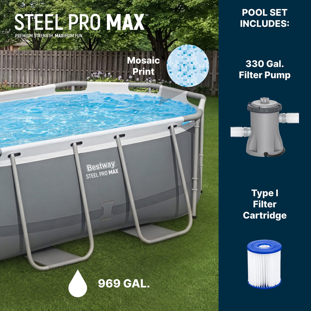 Bestway Steel Pro MAX 10 ft x 6 ft 7 In x 33 in, Oval Above Ground Pool Set, Outdoor Frame Swimming Pool
