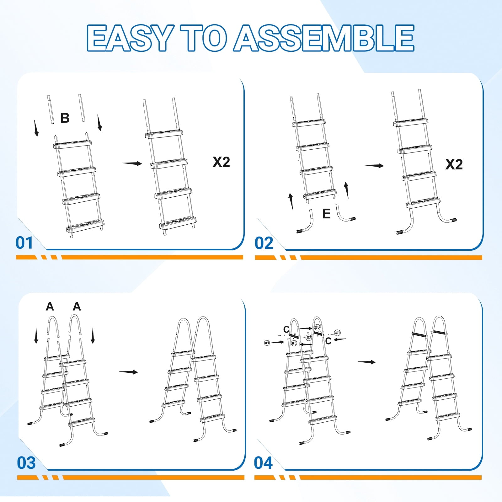 Ktaxon 52 4Step Steel Frame Above Ground Swimming Pool Ladder,Heavy Duty Double Sided Removable Pool Steps with Ladder Escape