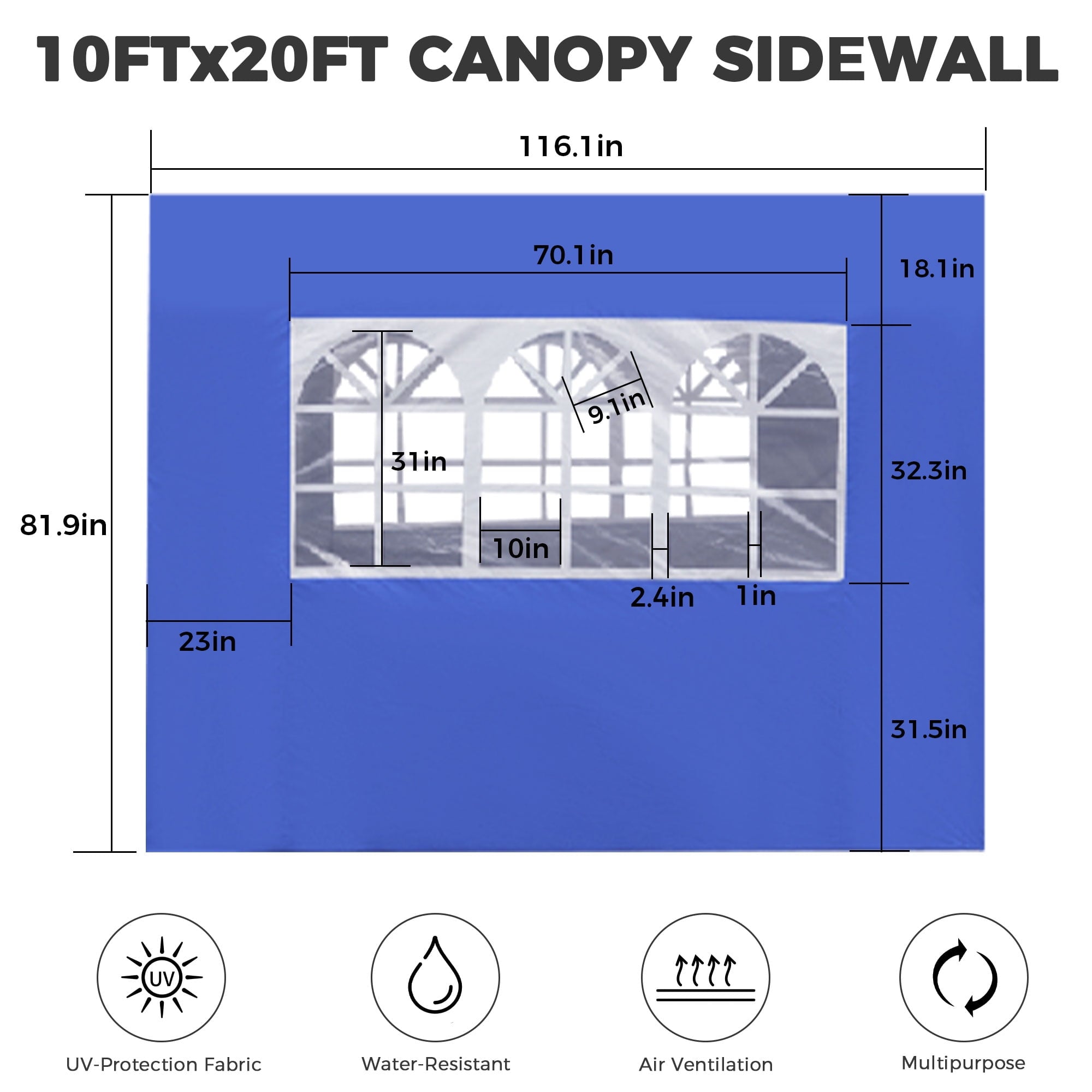 Ainfox 5-Piece Sidewalls for 10x20 Pop Up Canopy Tent, 420D Oxford PVC Waterproof Sun Shade Privacy Walls with Windows & Zippers, White