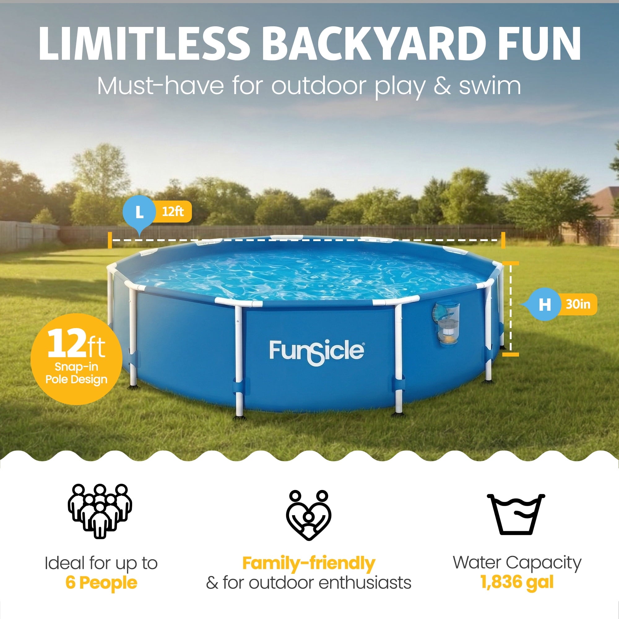 Funsicle 8' x 30 Outdoor Activity Round Frame Above Ground Swimming Pool Set