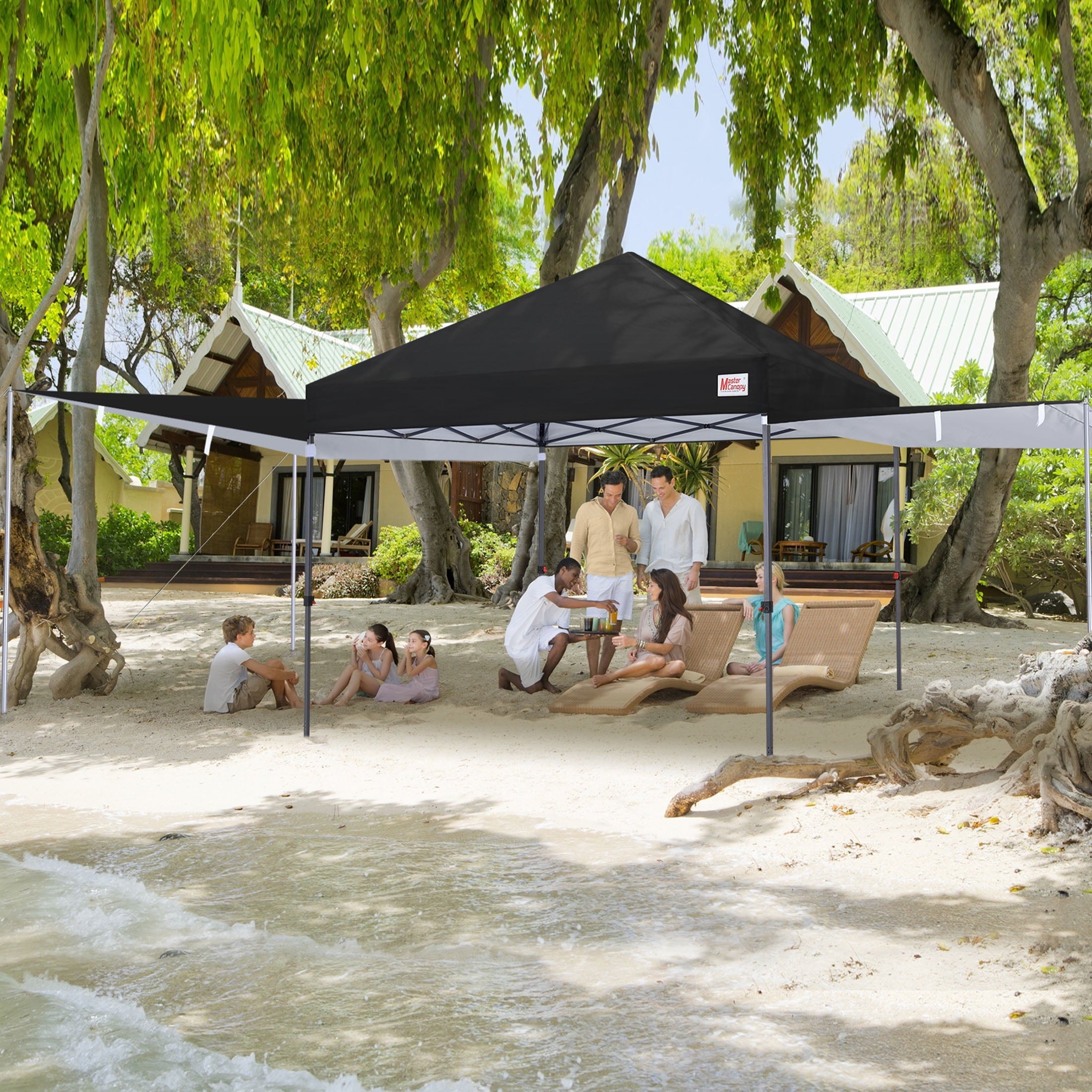 MASTERCANOPY 10 x 10ft Pop-up Canopy Tent with 2 Detachable Side Shades, White