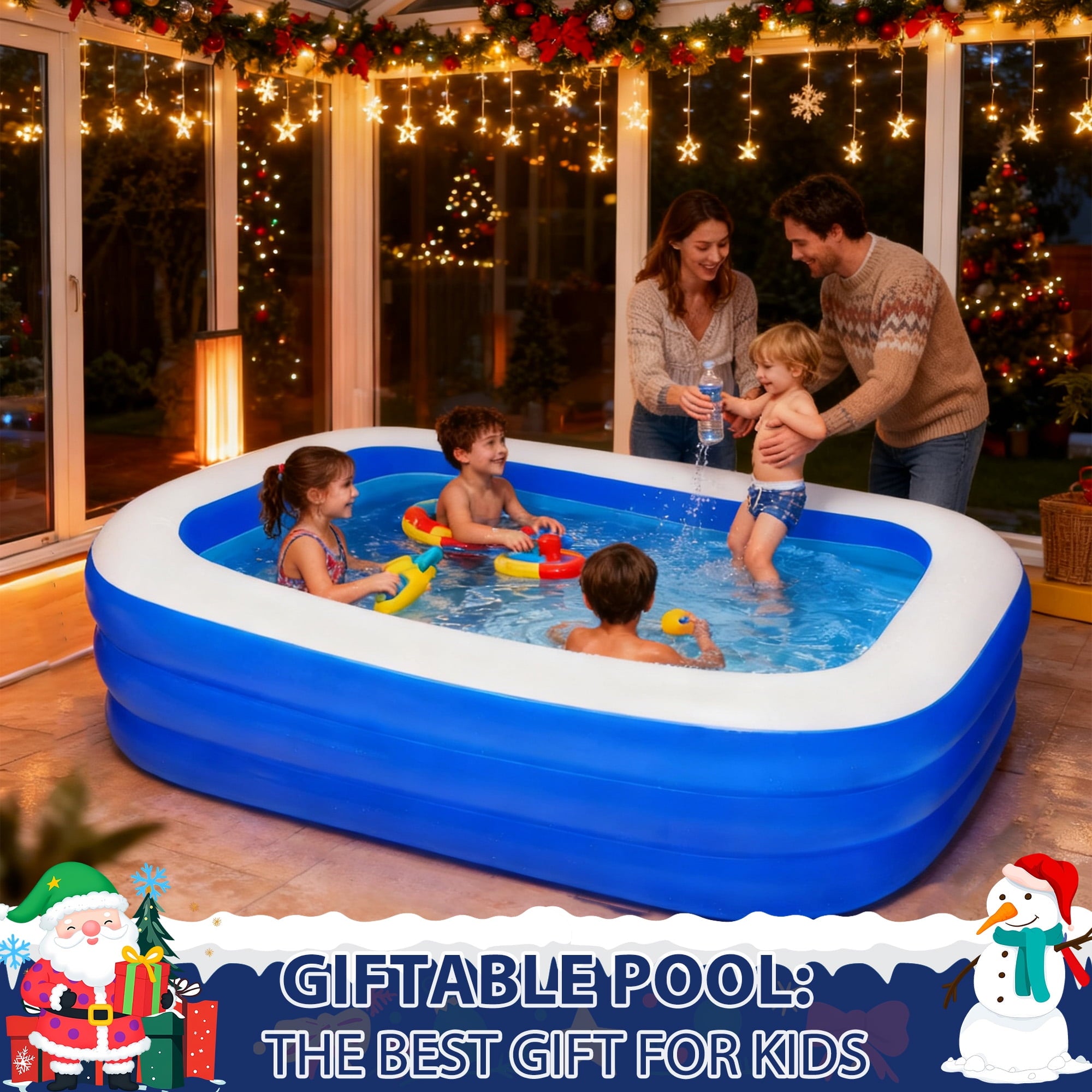 MoonSun Inflatable Pools Kiddie Pool, 71 x 47 x 24 Indoor Rectangle Swimming Pool for Kids, Toddlers, Infant, 3 Layers