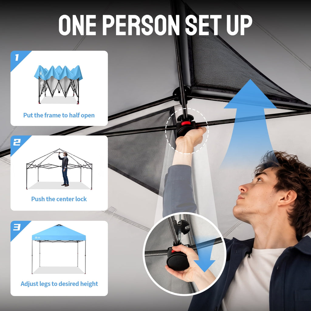 CROWN SHADES 10x10 Pop Up Canopy Patented Center Lock One Push Instant Outdoor Canopy Tent Grey