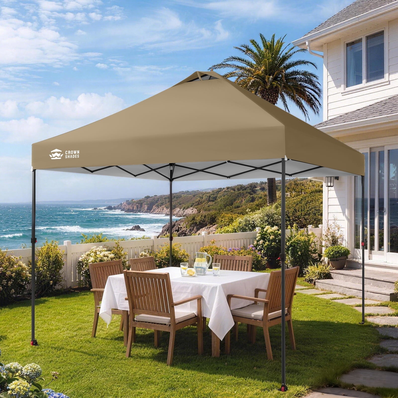 CROWN SHADES 10x10 Pop Up Canopy Patented Center Lock One Push Instant Outdoor Canopy Tent Grey
