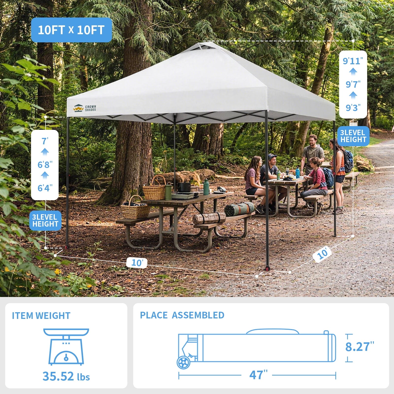 CROWN SHADES 10x10 Pop Up Canopy Patented Center Lock One Push Instant Outdoor Canopy Tent Grey